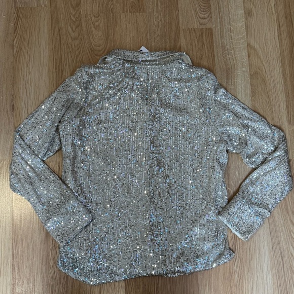 SANCTUARY Radiant Sequin Button Down Collared Shirt in Champagne Size Large NWT - Picture 5 of 8